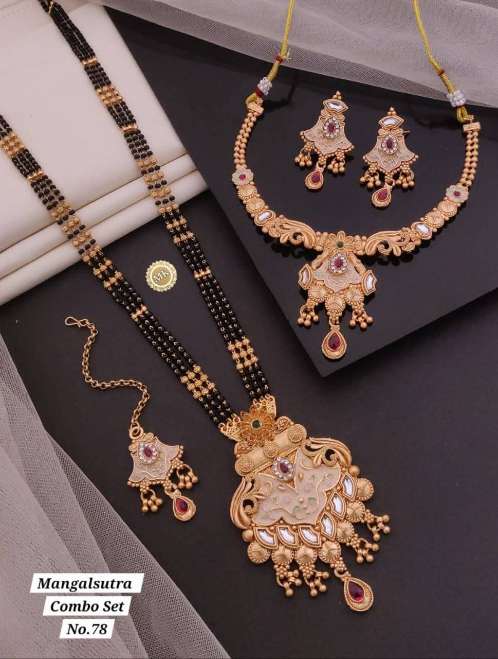 Gold Plated Necklace Premium Rajwadi Look Necklace Set