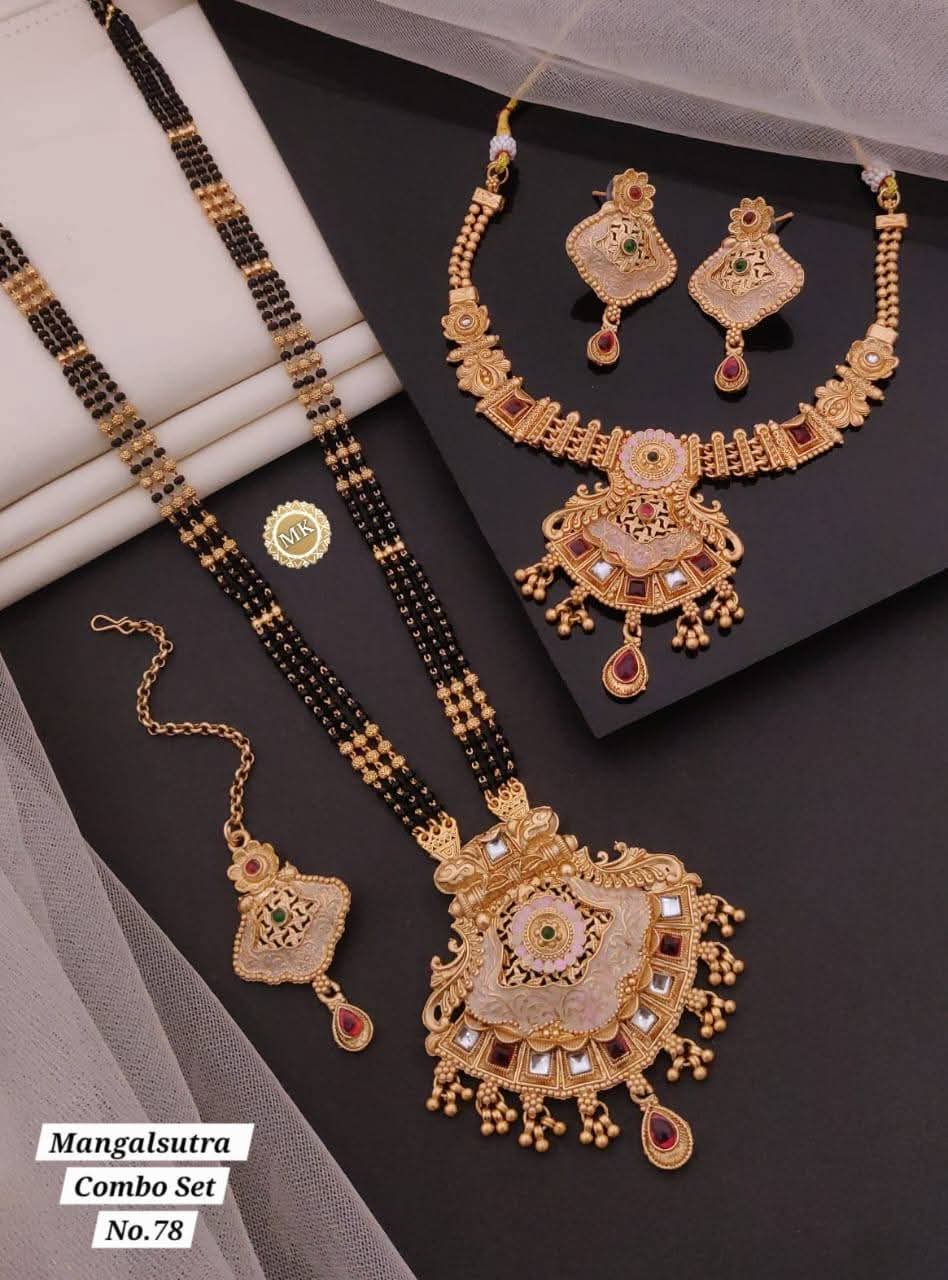 Gold Plated Necklace Premium Rajwadi Look Necklace Set