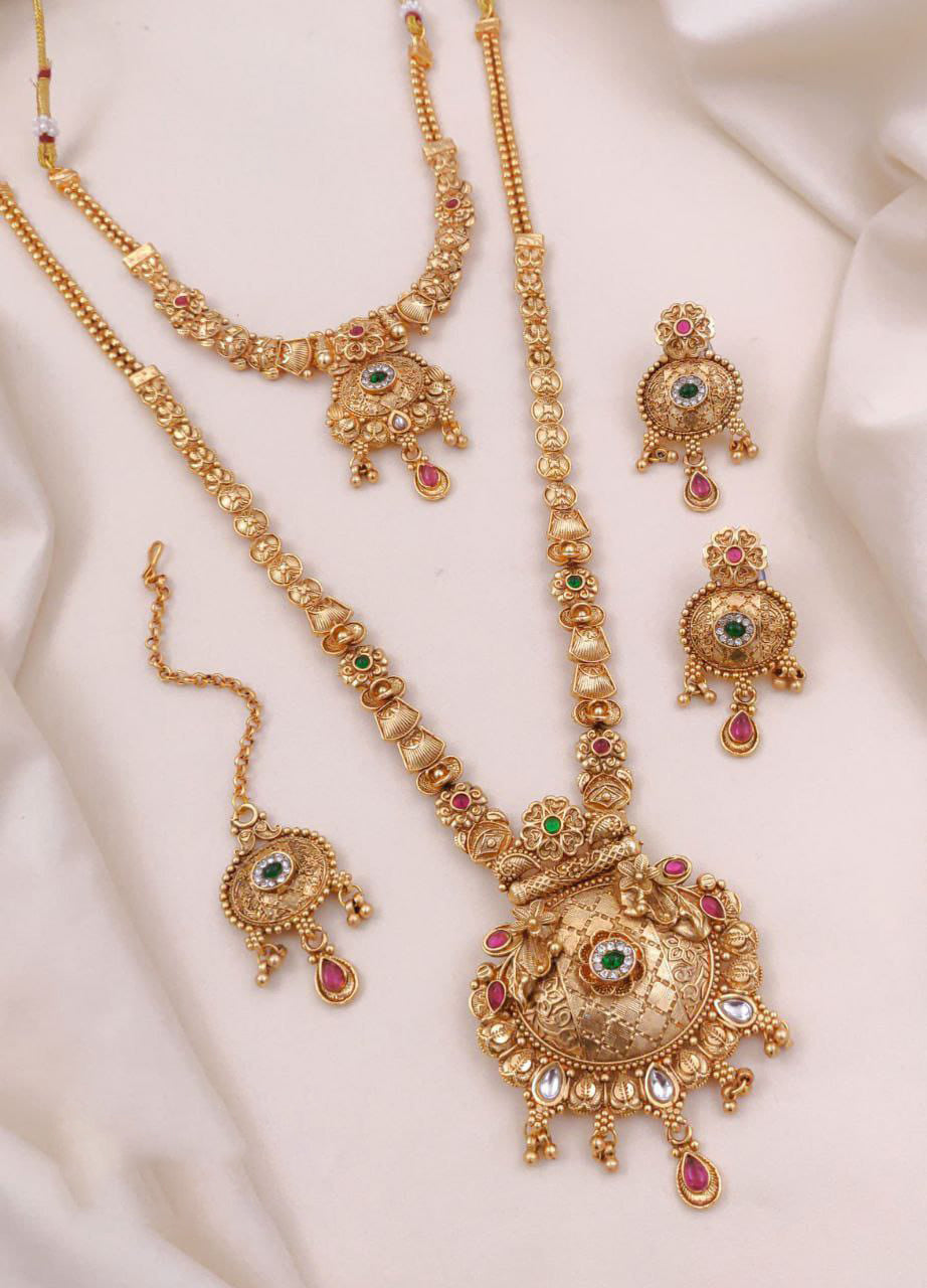 Gold Plated Necklace Premium Rajwadi Look Necklace Set