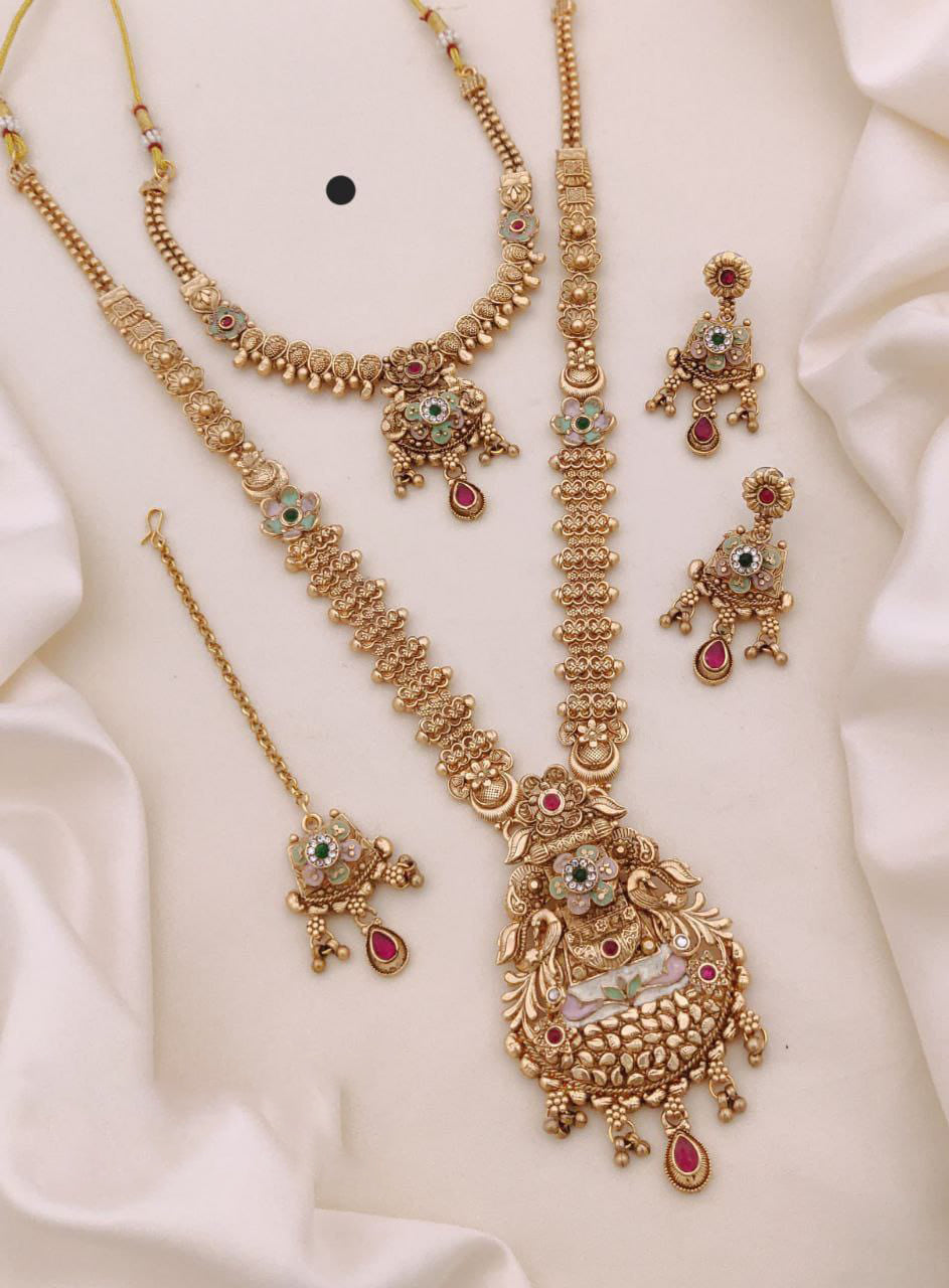 Gold Plated Necklace Premium Rajwadi Look Necklace Set
