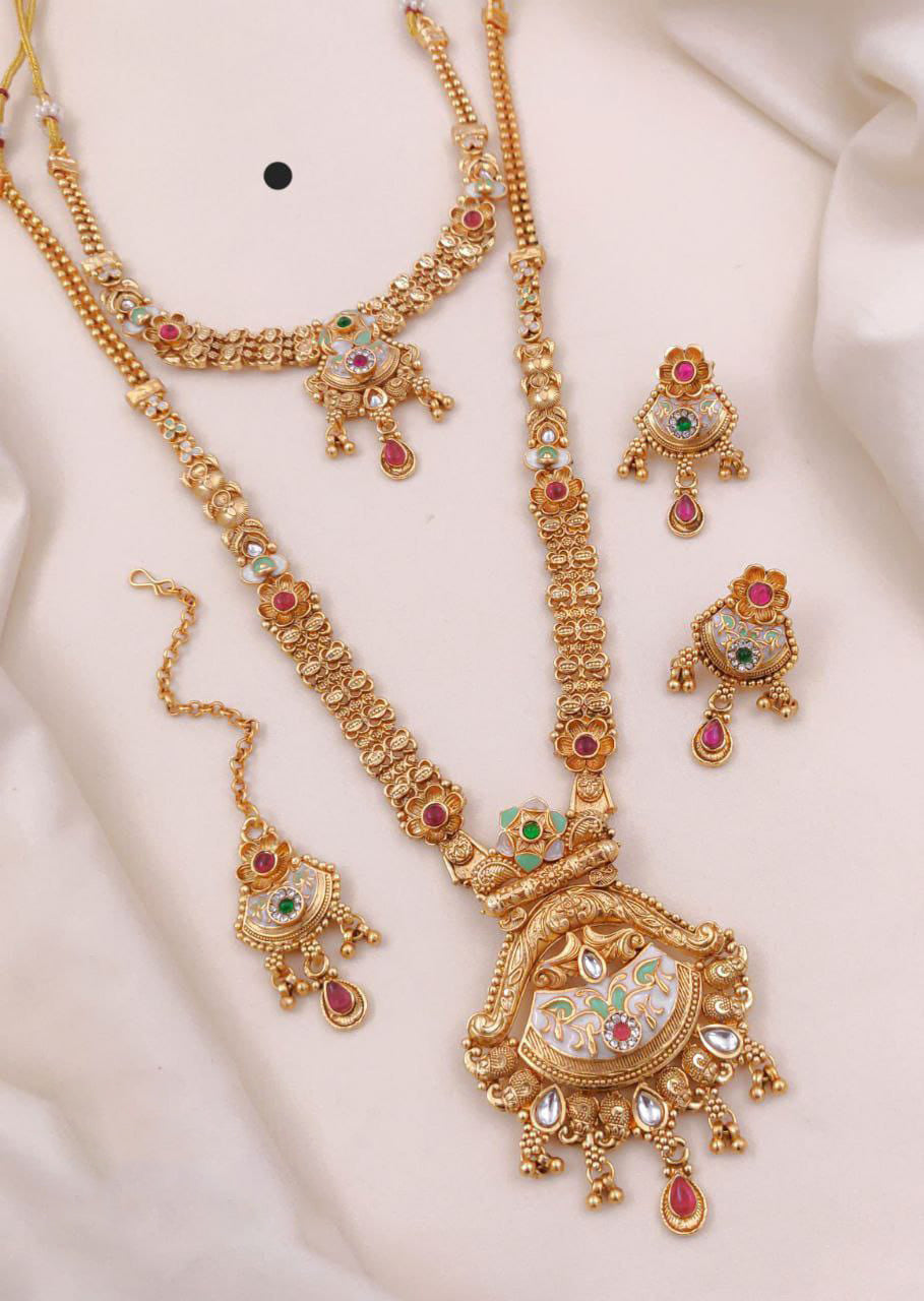 Gold Plated Necklace Premium Rajwadi Look Necklace Set