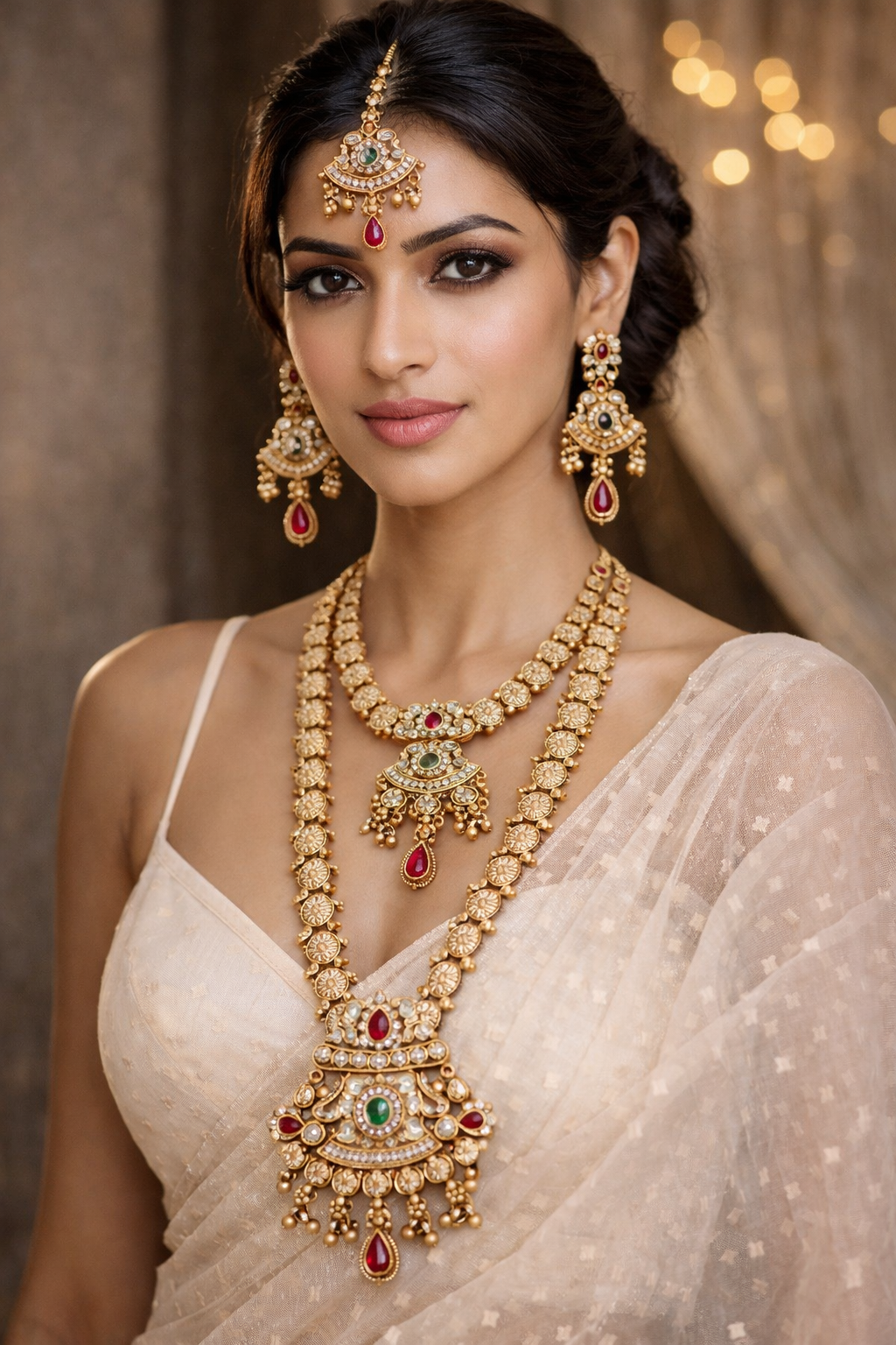 Gold Plated Necklace Premium Rajwadi Look Necklace Set