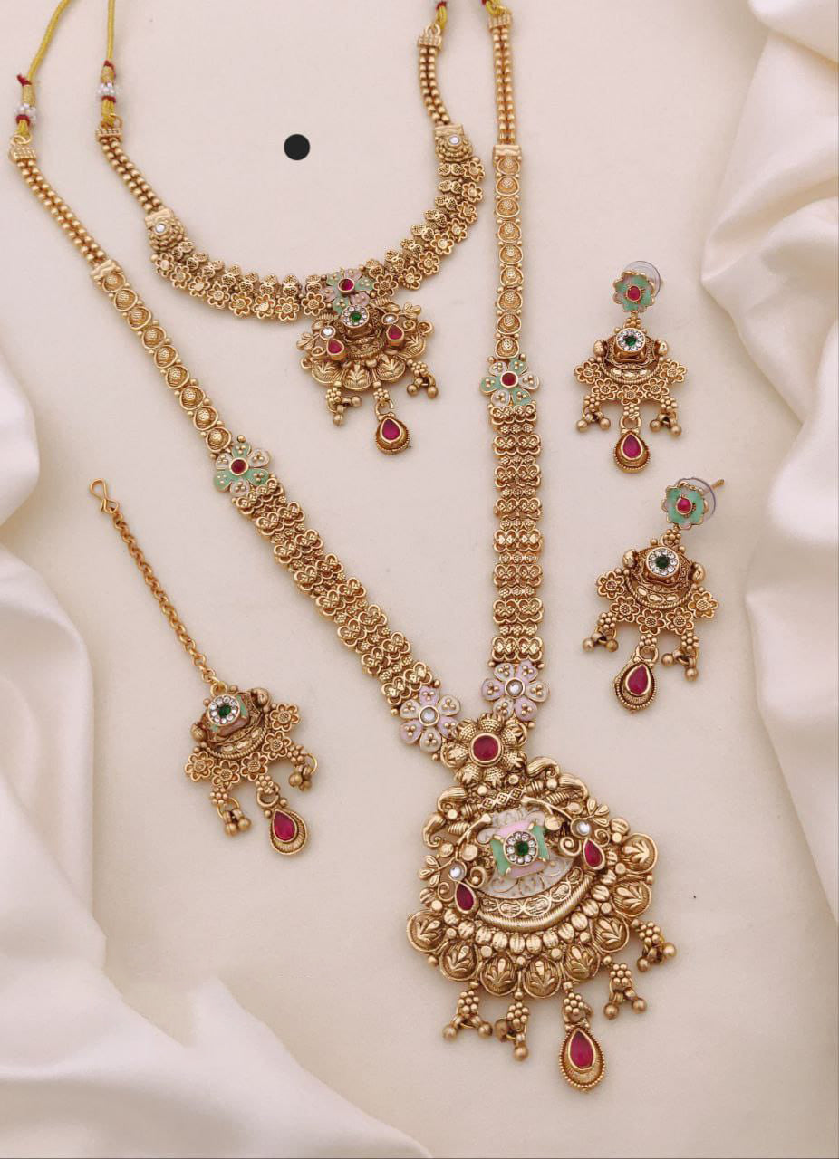 Gold Plated Necklace Premium Rajwadi Look Necklace Set
