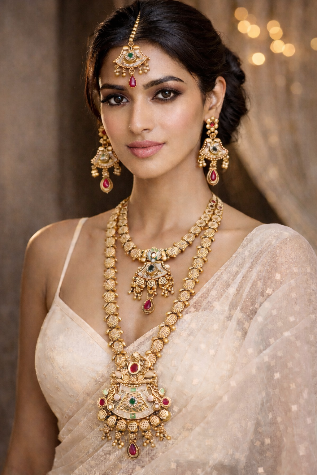 Gold Plated Necklace Premium Rajwadi Look Necklace Set